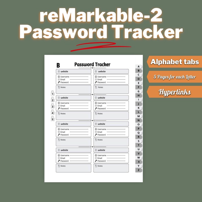 Remarkable 2 Templates Remarkable 2 Password Tracker With Etsy