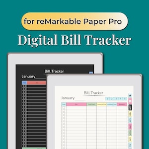 El mejor rastreador de facturas digitales para reMarkable Paper Pro / Rastreador de pagos de facturas con modos claro y oscuro / Descarga digital