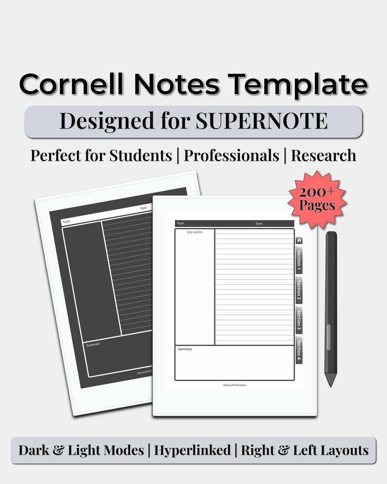 Supernote Notes Hyperlinked Cornell Notes Template for Supernote | Study Notebook PDF ...