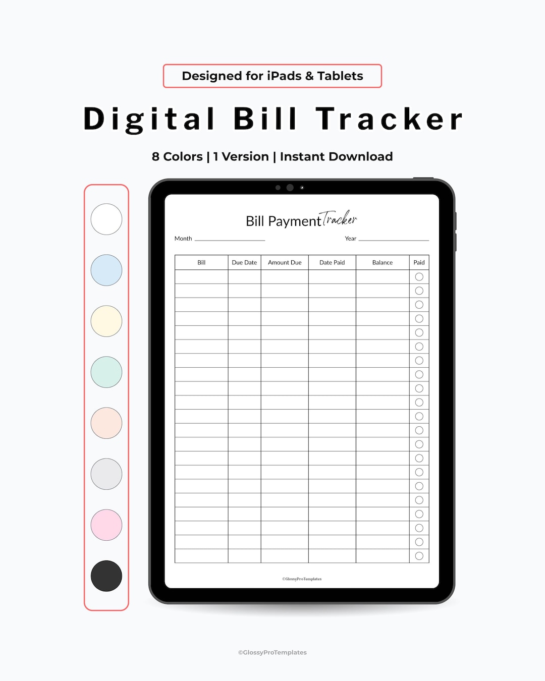 Digital Bill Tracker Goodnotes | Monthly Bill Payment Checklist - Etsy