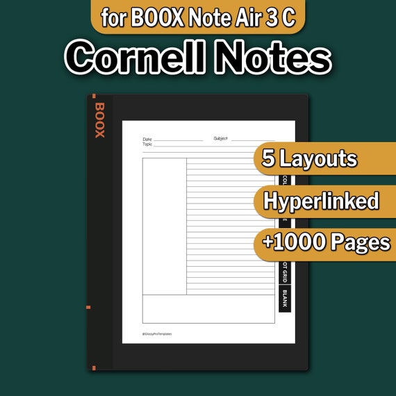 BOOX Note Air 3 C Cornell Notes, modèles de prise de notes pour Boox Note  Air 3 C, téléchargement numérique -  France