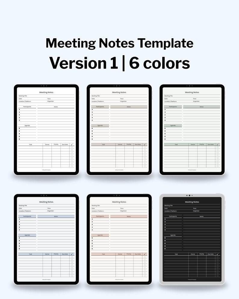 Digital Meeting Notes Templates for iPad Goodnotes and Notability - Etsy