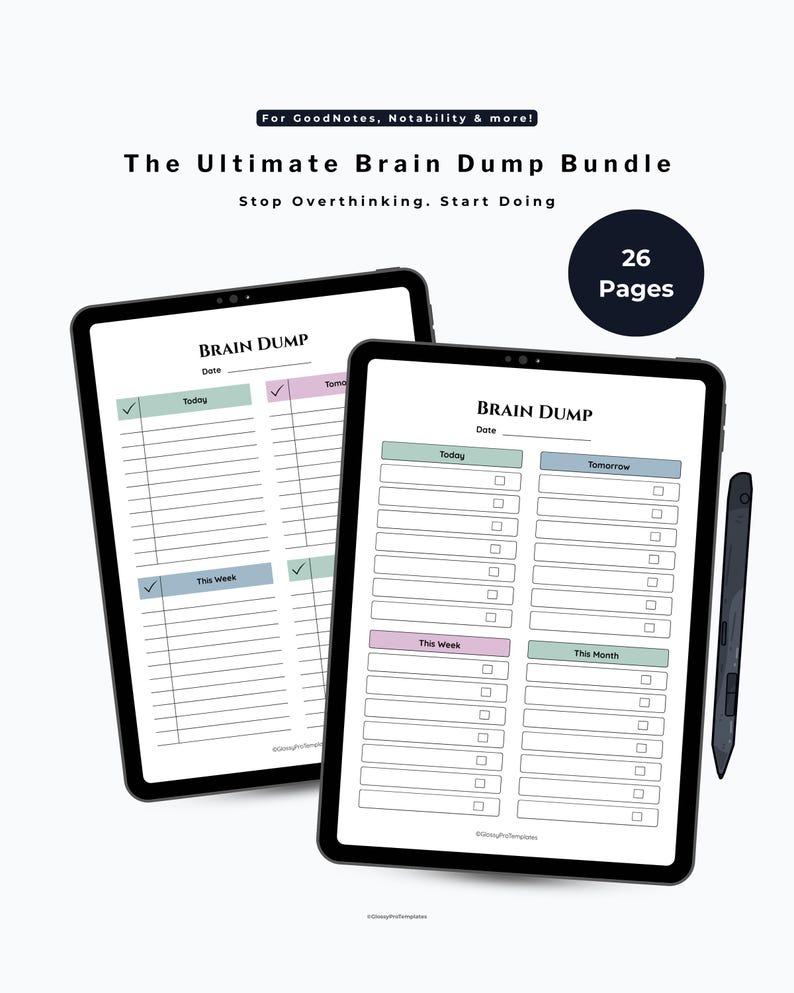 Digital Brain Dump Bundle for Goodnotes, Notability | Priority Matrix ...