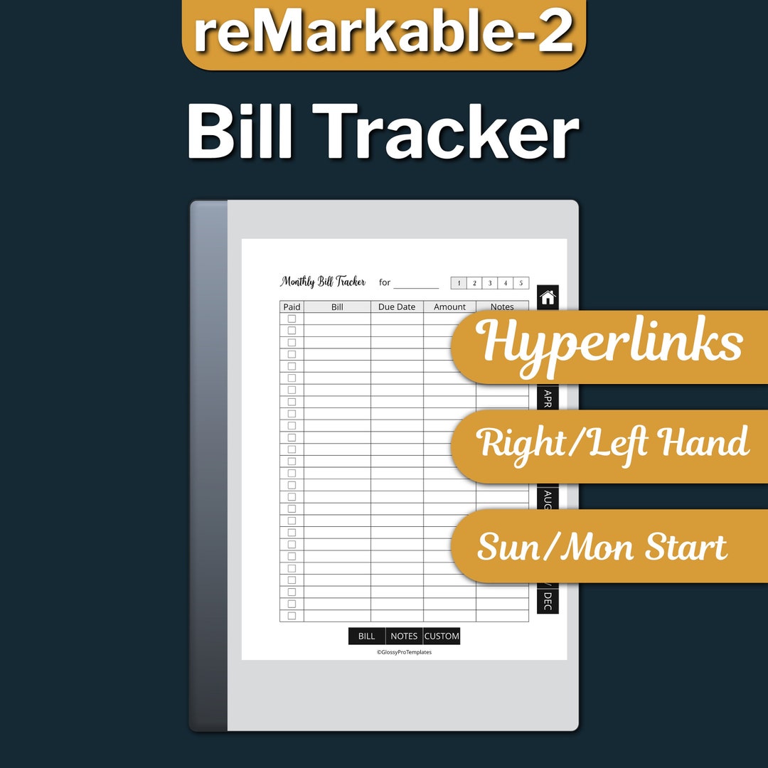 Remarkable2 Bill Tracker, Monthly Bill Tracker, Bill Payment Tracker