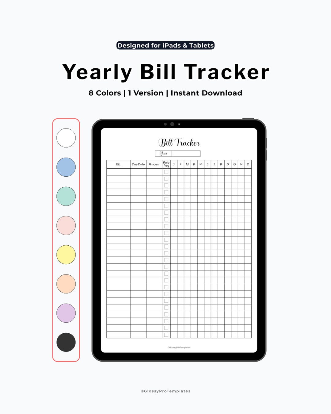 Digital Bill Tracker Goodnotes Template | Financial Organizer | 8 Color ...