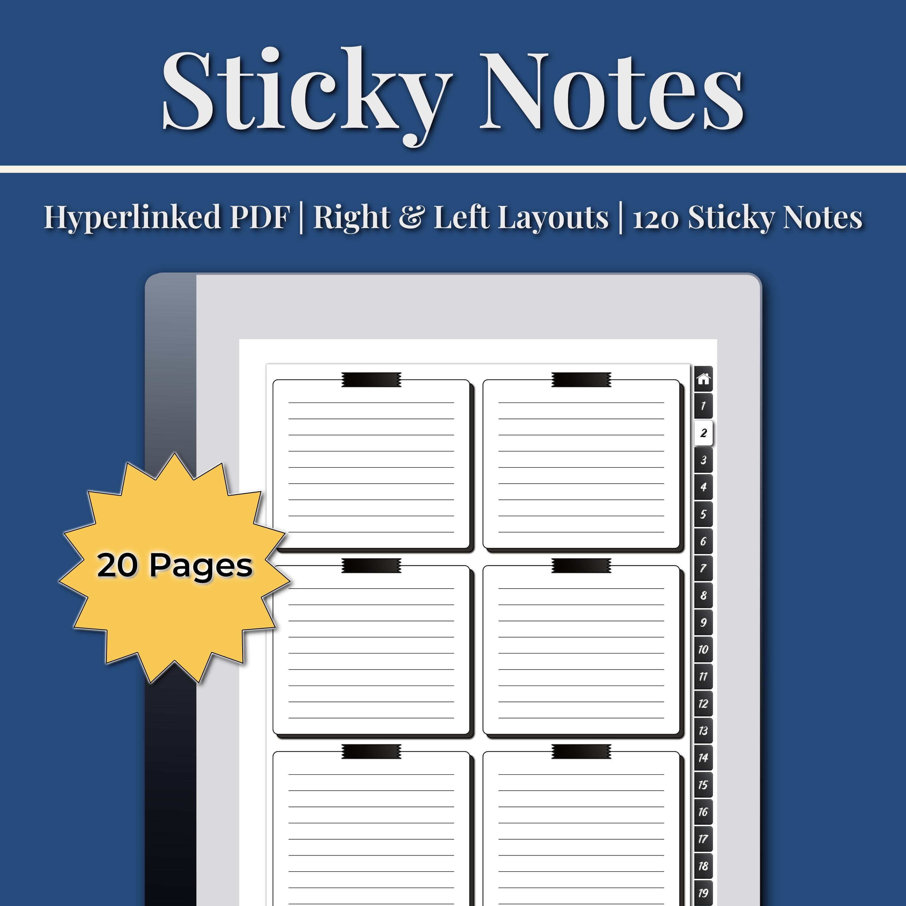 Hyperlinked Sticky Notes PDF for Remarkable 2 Template | 20 Designs ...
