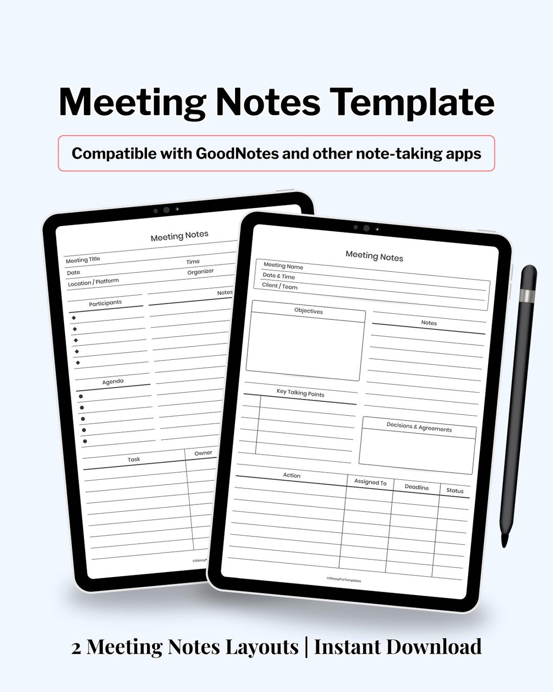 Digital Meeting Notes Templates for iPad Goodnotes and Notability - Etsy