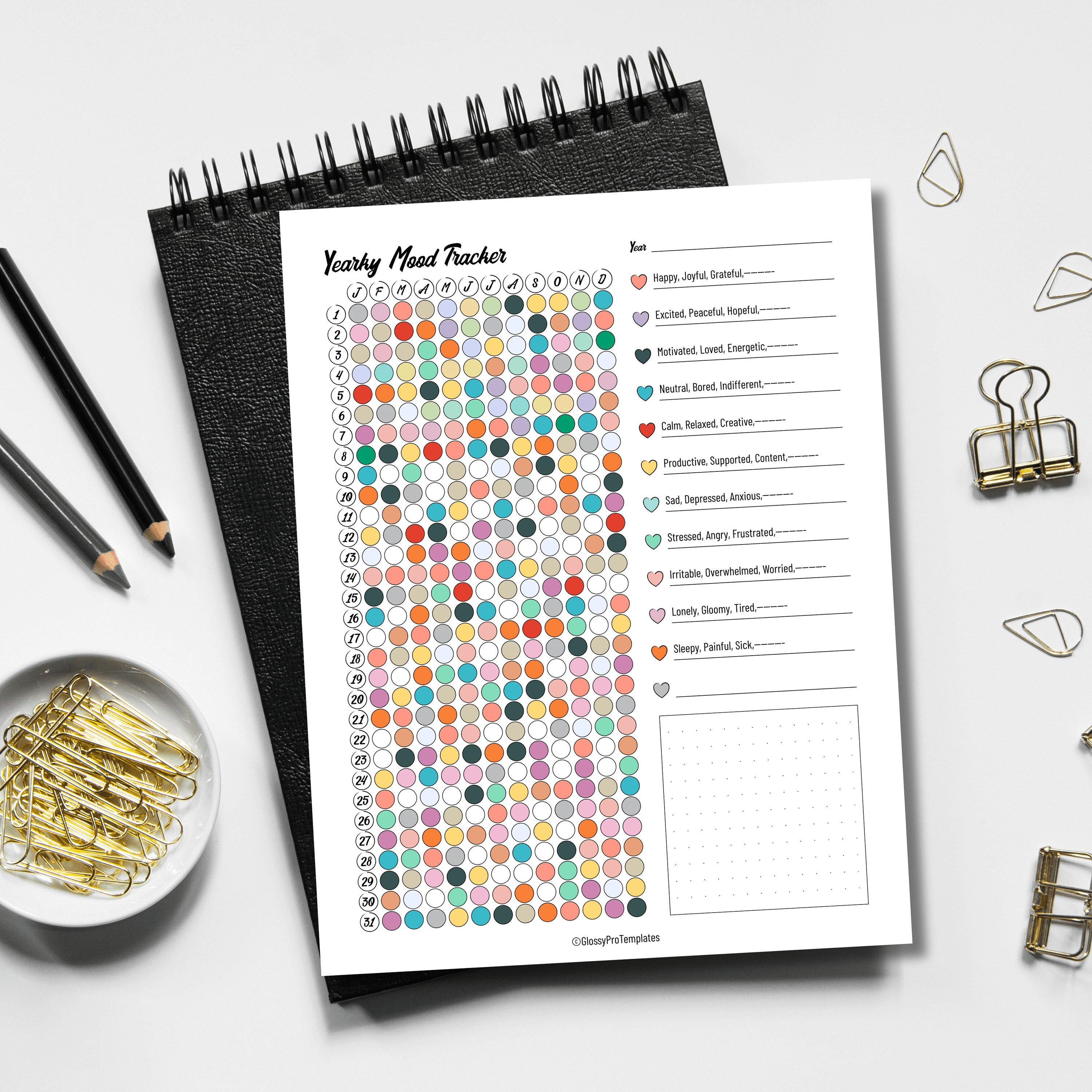 Printable Mood Tracker Bundle, Yearly Mood Tracker & Monthly Mood Tracker, A4, A5, US Letter ...