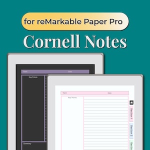 Custom Cornell Notes Template for reMarkable Paper Pro | Hyperlinked Cornell Note-Taking Template | Light & Dark Modes