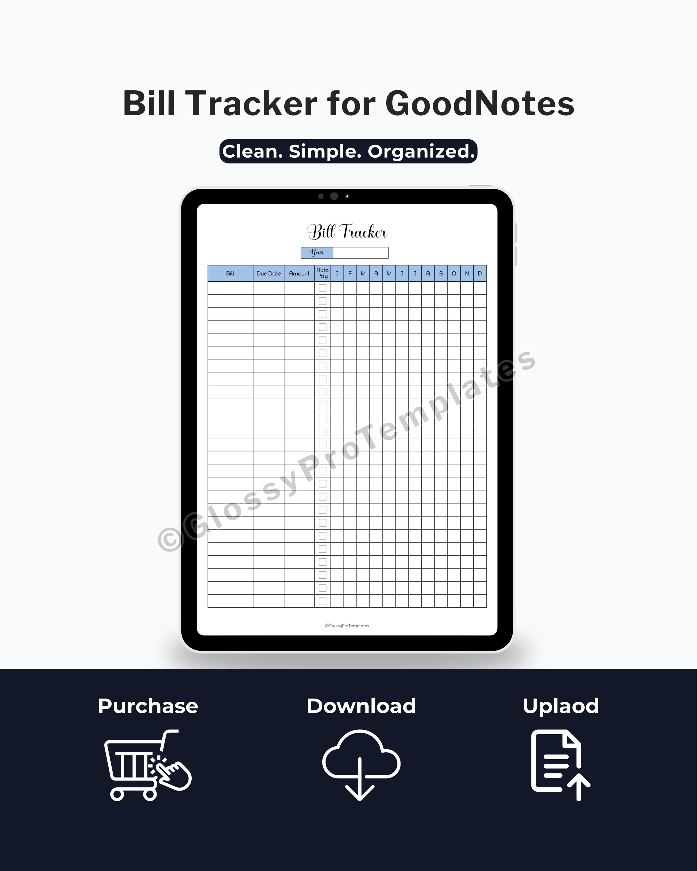 Digital Bill Tracker Goodnotes Template | Financial Organizer | 8 Color ...