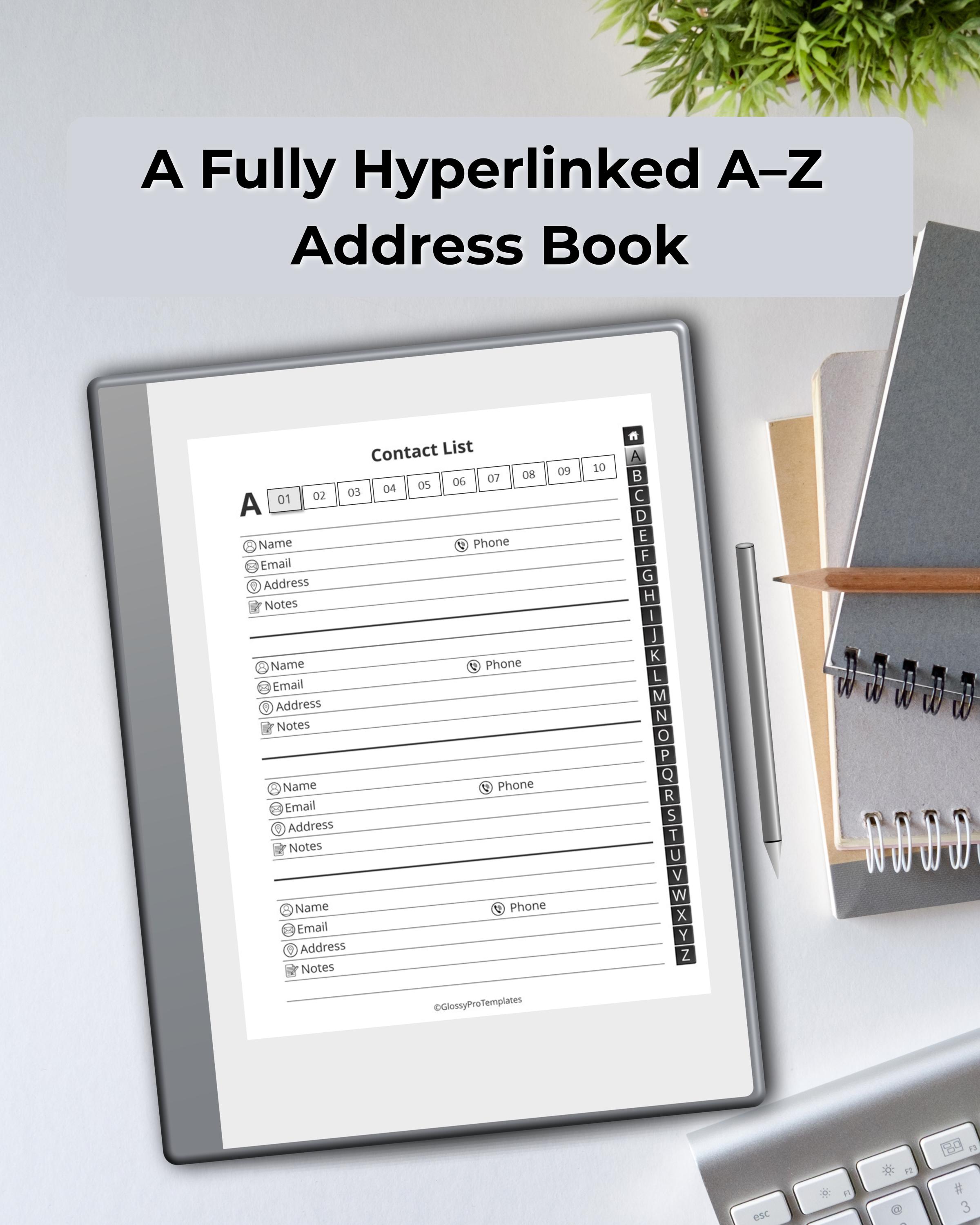 Hyperlinked Address Book for Remarkable 2 | A–Z Contact Organizer PDF ...