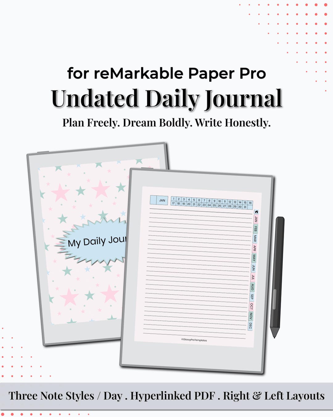 Undated Daily Journal for Remarkable Paper Pro | Hyperlinked PDF ...