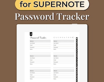 Password Tracker Template for SUPERNOTE | Alphabetically Hyperlinked Digital Password Organizer | A to Z Password Keeper | Digital Download