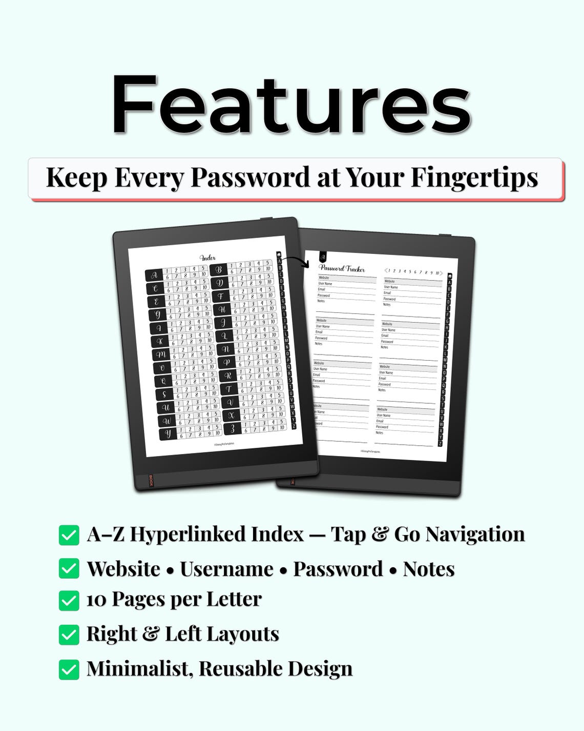 Digital Password Tracker for BOOX | Hyperlinked A–Z Password Organizer ...