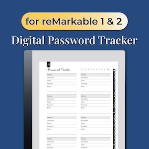 Password Tracker for reMarkable 2 | Alphabetically Hyperlinked Digital Password Organizer | Templates for reMarkable 2 | Digital Download