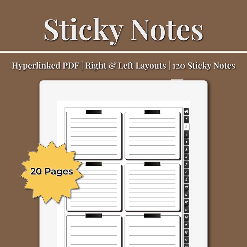 Custom Sticky Notes for SUPERNOTE | 120 Linked Sticky Notes PDF ...