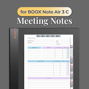 Notulen voor BOOX Note Air 3 C, sjablonen voor Boox Note Air 3 C, sjabloon voor notulen, digitale notulen, digitale download