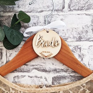 Bride Dress Hanger Charm- Wood Rustic- Cut out Name