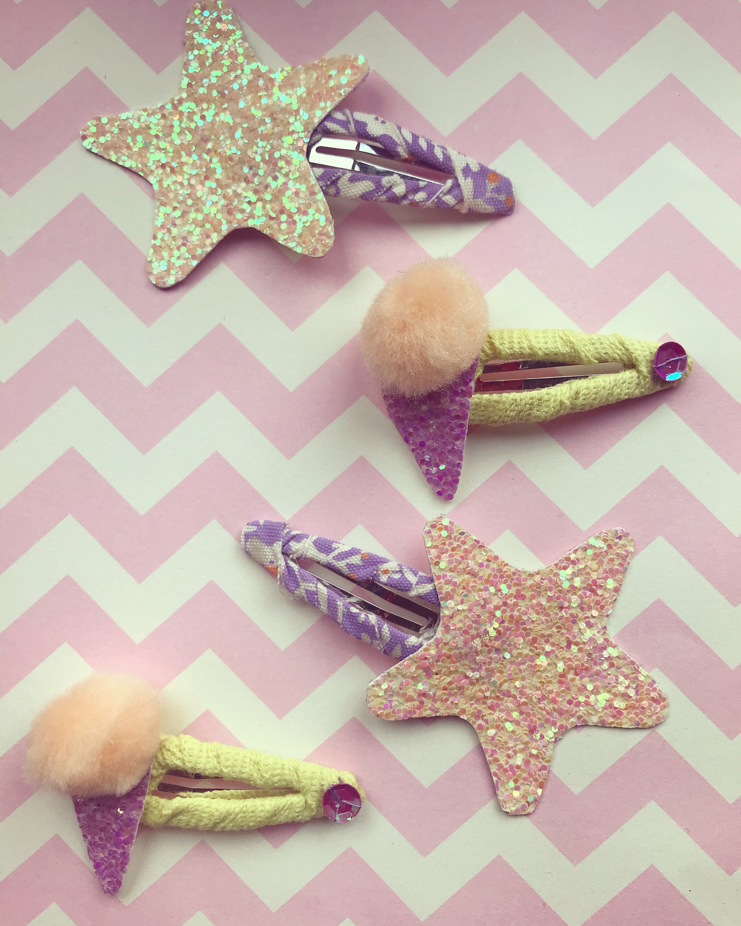 Sparkly Hair Clips Ice Cream Hair Clips Pom Pom Hair Clips Etsy