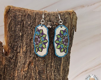 Boho Wood Earrings, Hand painted Dangle Earrings for Women, Unique Handmade Jewelry