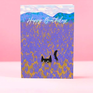 Carte de voeux chat lavande