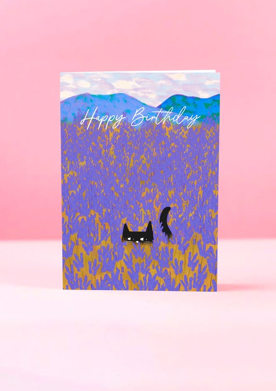 Lavender Cat greetings card