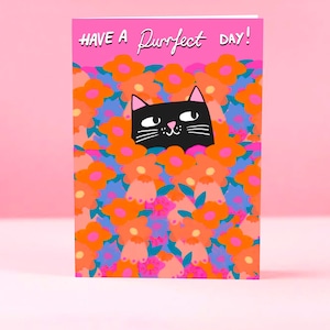 Purrfect Day greetings card - Cat, Birthday, Floral
