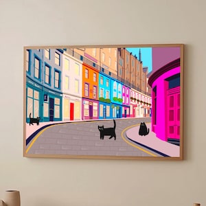 Edinburgh Street art print - Scottish Art, Scotland, Edinburgh gifts, Cat Print, Travel Print, Gift Ideas, Street Art, Architecture