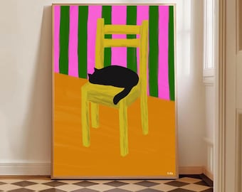 Sleeping Cat Art Print: Colourful Feline Illustration