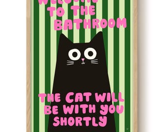 Funny Bathroom Cat Print: Colourful Feline Wall Art