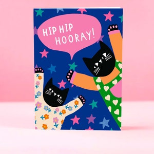 Carte de voeux hip hip hourra - cartes, anniversaire, félin, chat noir