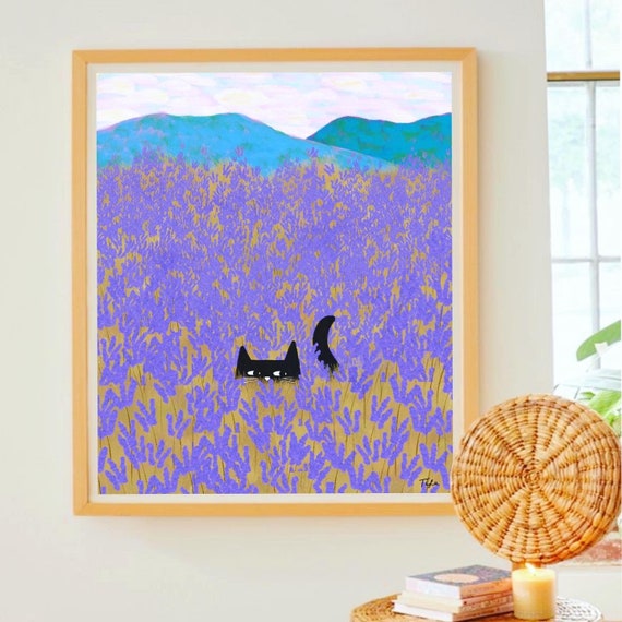 Lavender Field Cat print