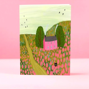 Pink Cottage greetings card