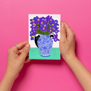 Purple Iris Postkarte - Bunt, Geschenke, Karten, Postkarten, Geschenkidee, Feline, Katzen, Geschenk für Freunde, A6 Illustration, Mini Prints