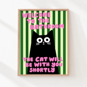 Quadro de Gato Divertido para Banheiro: Arte de Parede com Estampas Coloridas