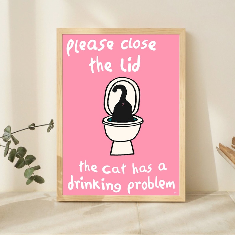 Funny Cat Print: 'Close The Lid' Colourful Home Illustration image 3