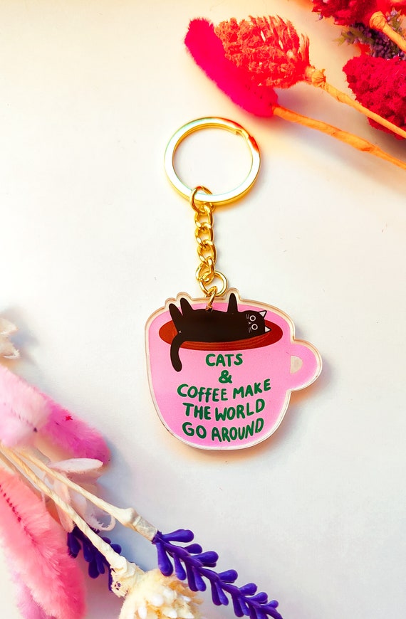 Cats and Coffee Acrylic Keychain