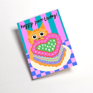 Happy Purr-thday Greetings Card - Humour, Cute, Celebration, Funny, Luxury Cards, Cat Gifts