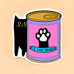 Adesivo de vinil Cat Beans - Felino, Volta às aulas, Presentes para meninas, Gatos pretos, Engraçado, Humor, Aniversário