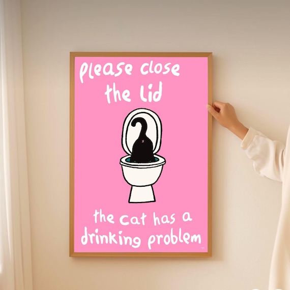 Funny Cat Print: 'Close The Lid' Colourful Home Illustration