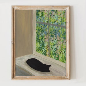 Window Nap art print - Fine Art Print, Black Cat Art, Cute Print