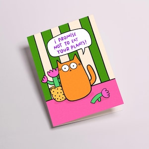 Carte de voeux chat mange tes plantes - cartes, anniversaire, félin, humour, drôle, fête