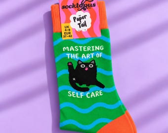 Self Care - Funny Cat Quote Socks