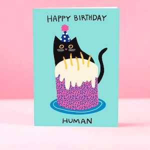 Carte de voeux joyeux anniversaire humaine - Anniversaire, félin, chat noir, cartes