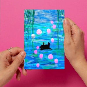 Carte postale flottante de chat - Cadeaux, Cartes, Cartes postales, Idées cadeaux, Félin, Chats, Cadeau pour des amis, Illustration A6, Mini impressions