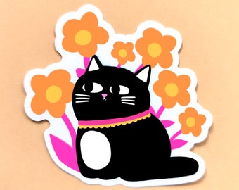 Cat & Flowers sticker