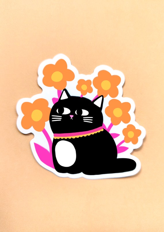Cat and Flowers Sticker
