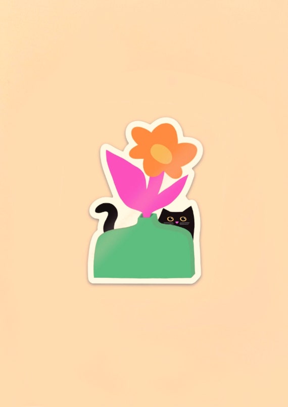 Green Vase Cat Sticker