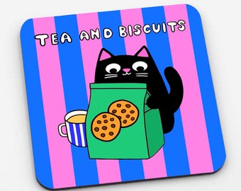 Cat Coaster - Glossy Tea and Biscuits Drinkware
