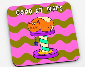 Good At Naps Cat Coaster: Funny Feline Drinkware